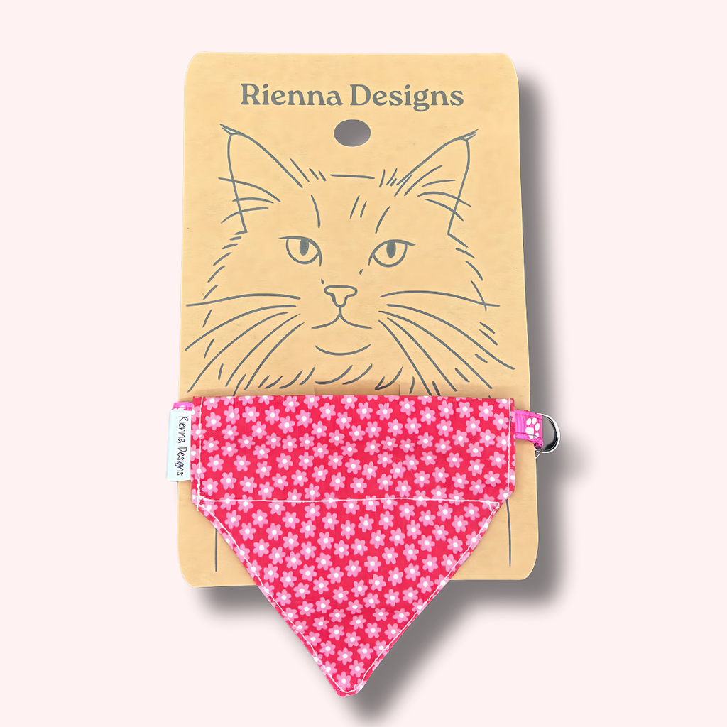 Over the Collar Cat Bandana - Red & Pink Flowers
