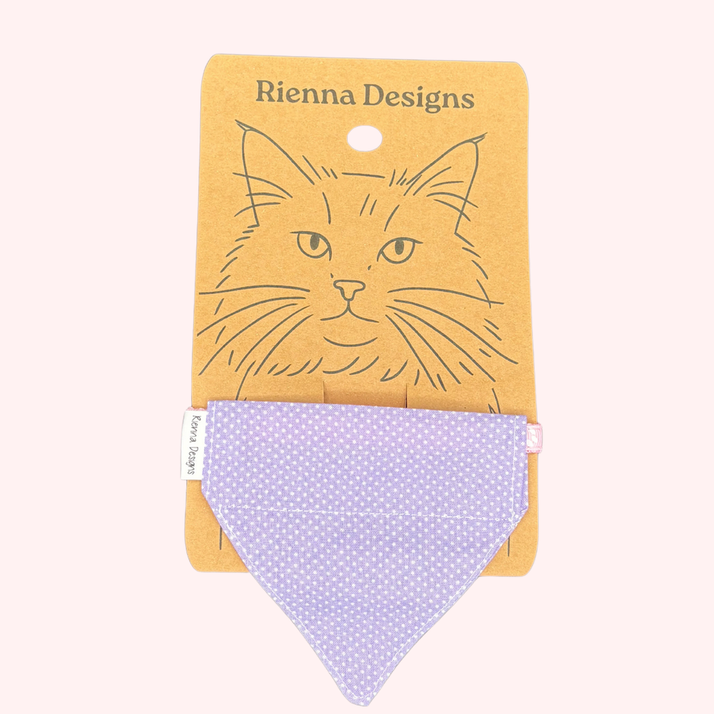 Over the Collar Cat Bandana - Purple & White Dots