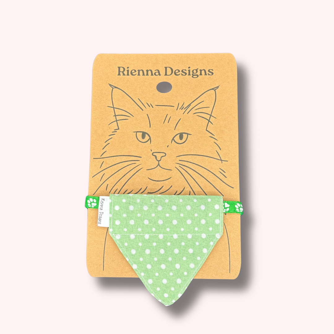 Over the Collar Cat Bandana - Green Dots