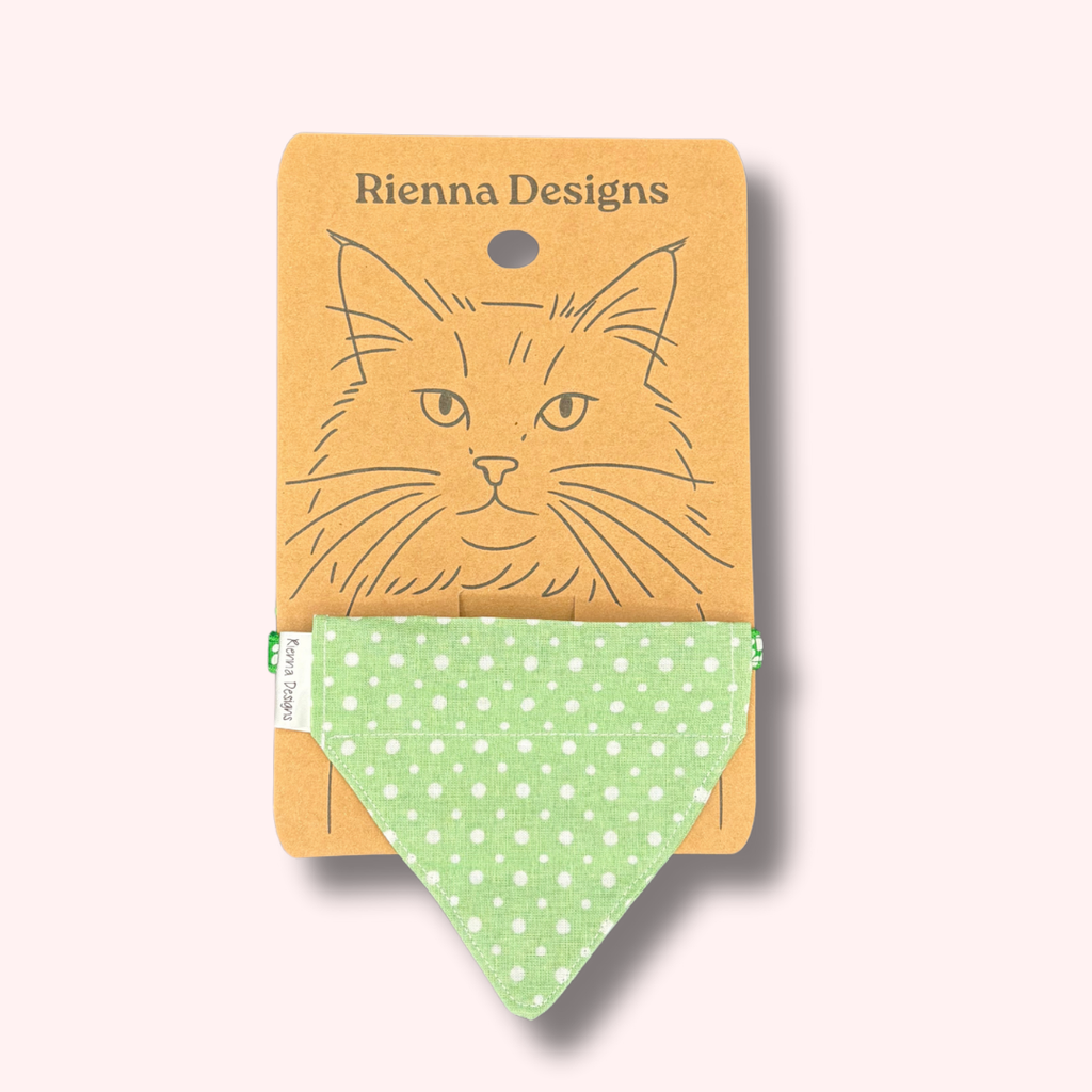 Over the Collar Cat Bandana - Green Dots