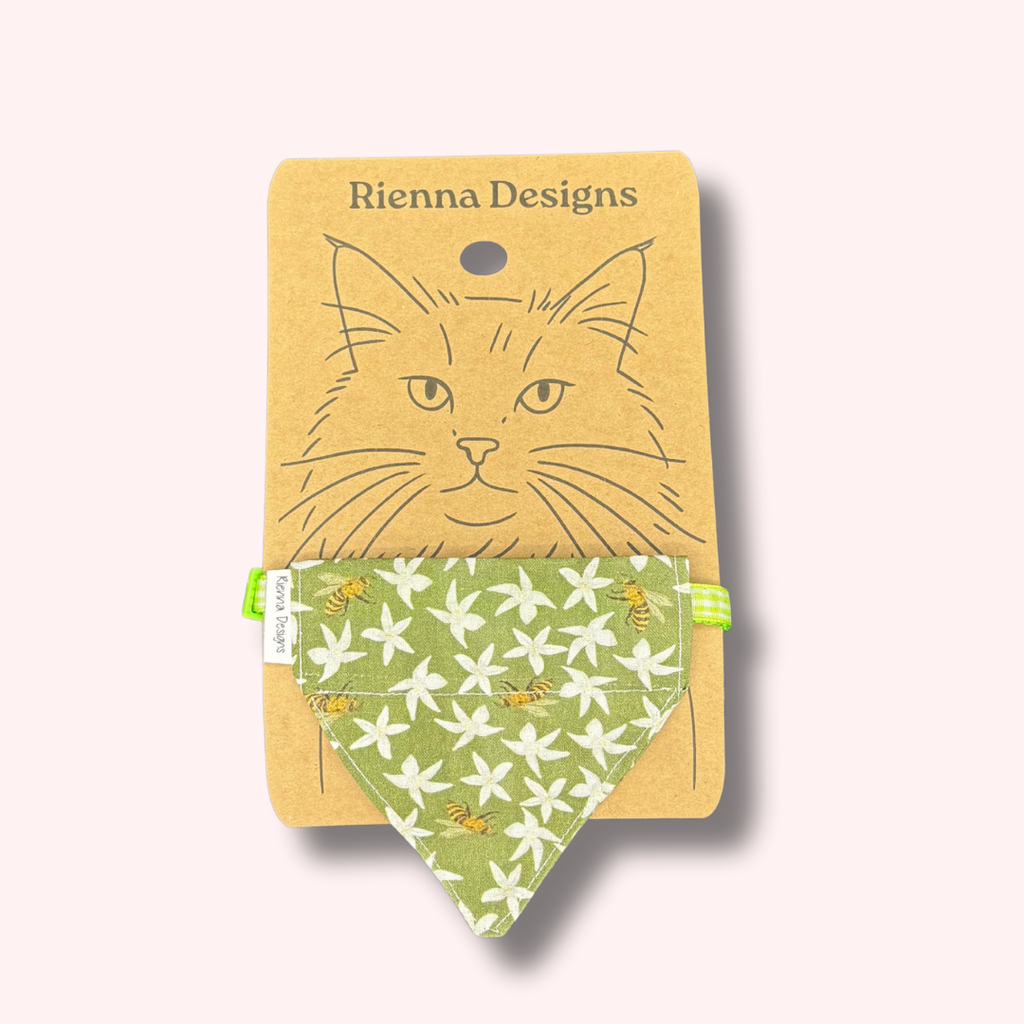 Over the Collar Cat Bandana - Green Bees