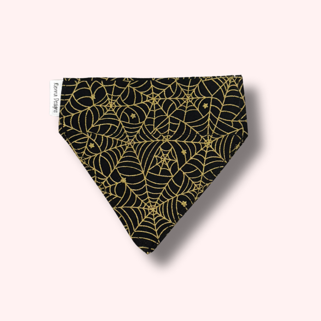 Over the Collar Cat Bandana - Black and Gold Webs